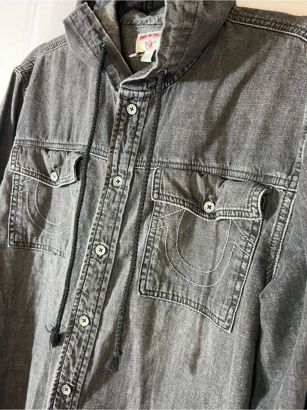True Religion Men’s Hoodie Shirt Jacket Horseshoe Y2K Sz L Streetwear Skater